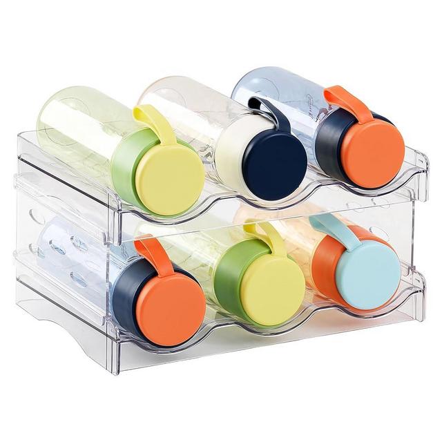 Water Bottle Organizer - 2 Pack Stackable Cup Organizer for Cabinet, Countertop, Pantry and Fridge, Free-Standing Tumbler Kitchen Storage Holder for Wine and Drink Bottles, Total Holds 6 Containe