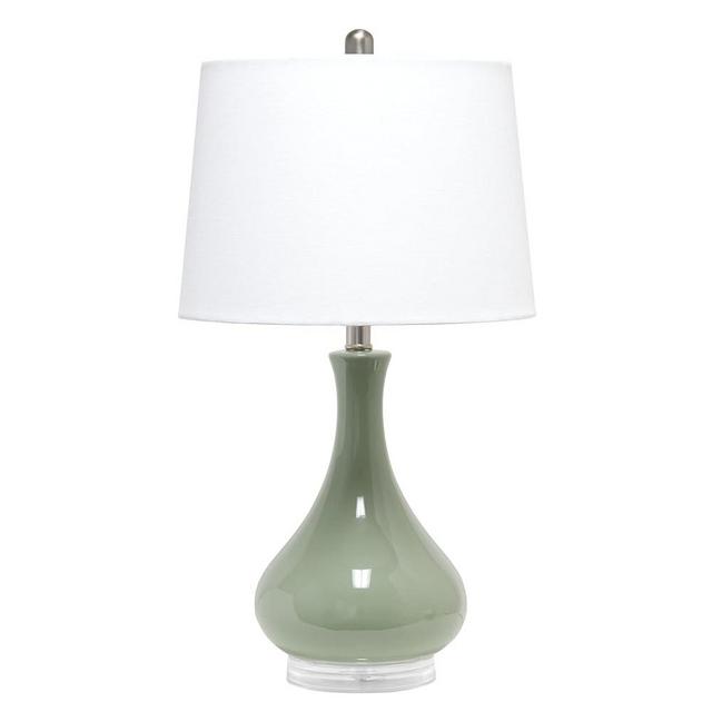 Elegant Designs LT3312-SGE 26.25" Polished Contemporary Ceramic Tear Drop Shaped Table Lamp with White Fabric Tapered Drum Shade for Study, Nursery, Dining Room, Bedroom, Living Room, Sage Green