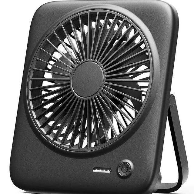 Otlonpe Small Desk Fan Quiet, Personal Rechargeable Portable Fan for Travel, 4000mAh Battery Operated and USB Powered, Slim, Foldable, 4 Speeds for Indoor Outdoor Table Desktop (6.5 Inch Black)