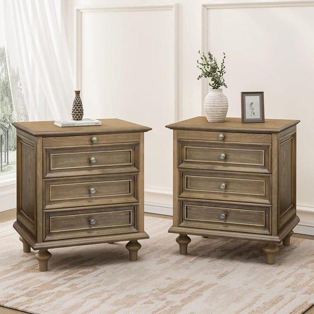 KEIKI Ash Wood Nightstand Set of 2, Mid Century Modern Night Stand with Storage, 4 Drawers Night Stands Bedside Table, Side Nigtstands Tables for Bedroom & Living Room, Easy Assembly, Light Brown