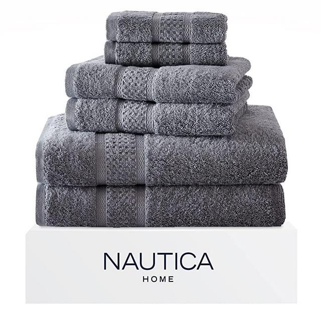 Nautica | Oceane Collection | 6 Piece Towel Set - Decorative Luxury Hotel & Spa Quality Bathroom Linens, Absorbent & Fade Resistant, 6 Piece, Grey