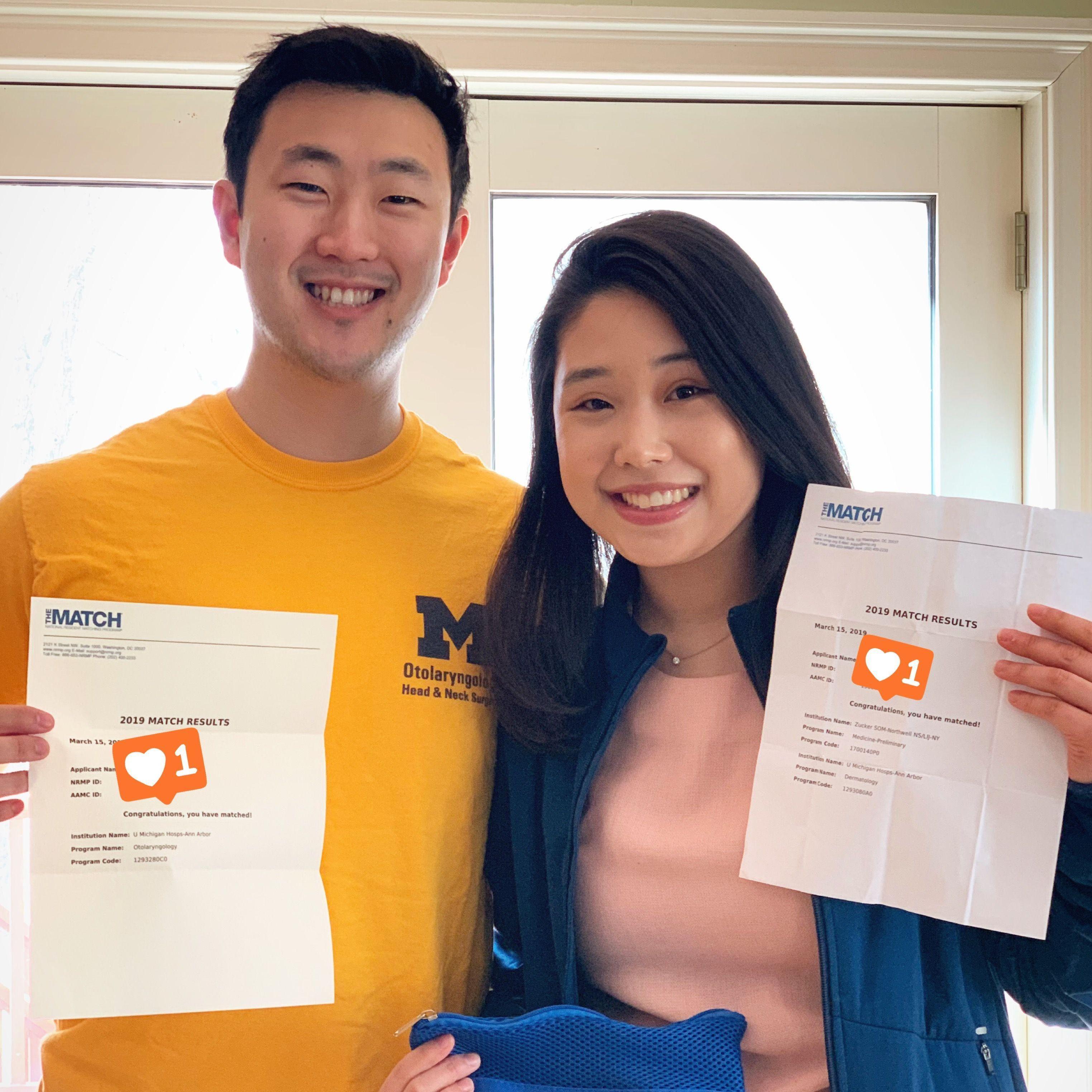 Ale and Peter successfully couples matching to the University of Michigan for Dermatology and Otolaryngology! (2019)