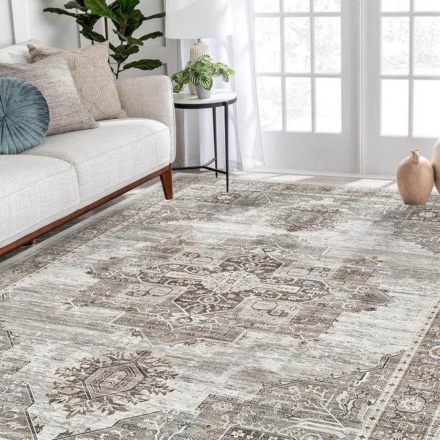 RUUGME Washable 5x7 area rugs - Large Rugs for Living Room Stain Resistant Carpet Vintage Rugs for Bedroom with Non Slip Backing Home Decor Floor Decoration Mat (5x7 Grey)