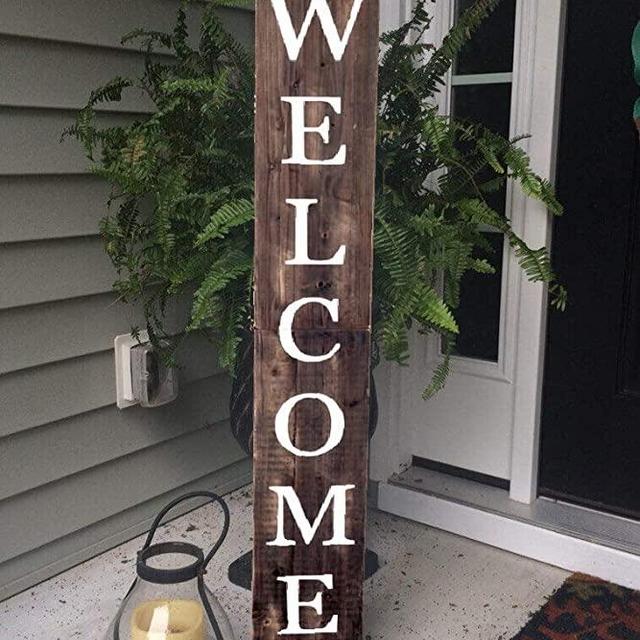 Welcome Sign for Front Door 72inch Front Porch Home Decor Indoor Outdoor Wood Sign, Vertical, Stained