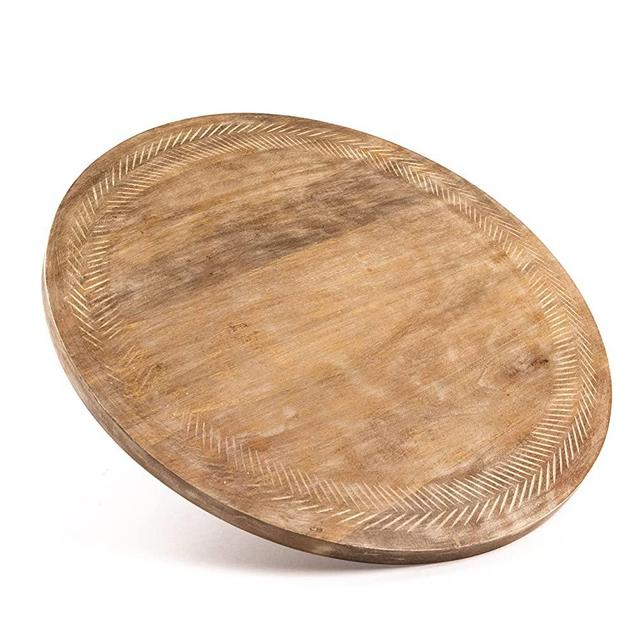 Husq Home | Mango Wood Hand Carved Turntable Lazy Susan, 17" Revolving Cake Stand, Simplify Organization & Hosting