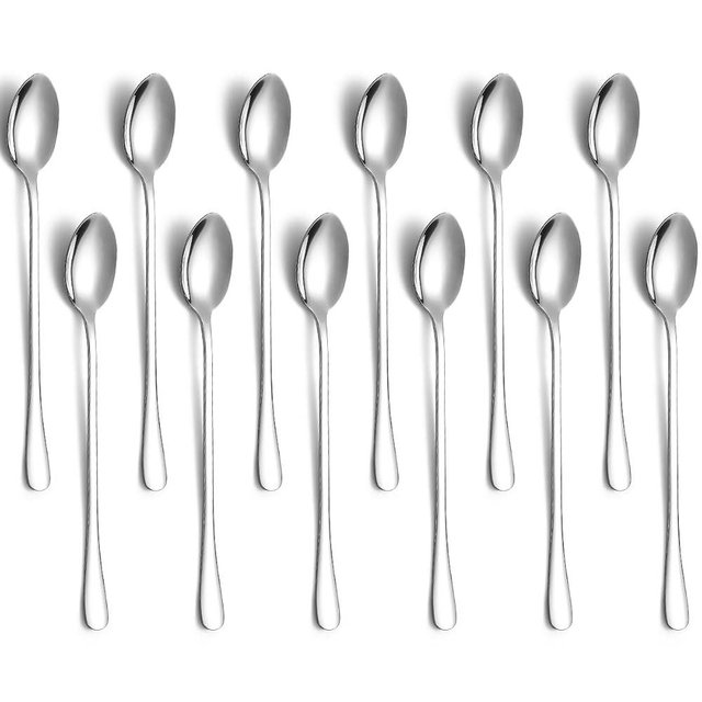 Berglander Long Handle Iced Tea Spoons 12 Pieces 7.87", Stainless Steel Coffee Spoon, Ice Cream Spoons, Latte Spoon for Mothers Milks Tea Mixing Cocktail Stirring Coffee Milkshake Cold Drink