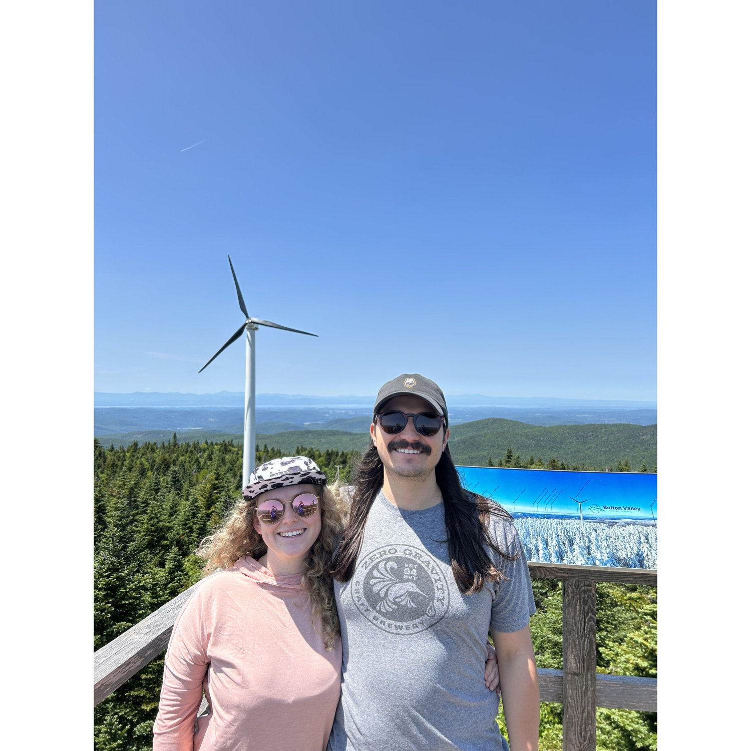 On top of the fire tower at the summit of Bolton Valley Resort.