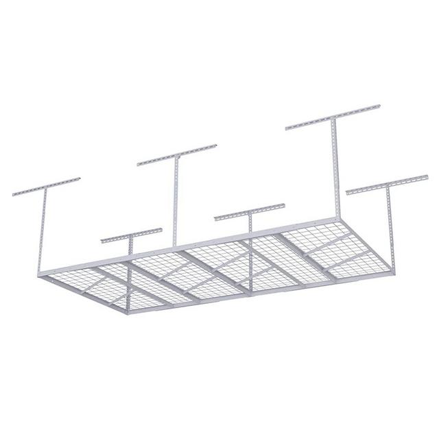 FLEXIMOUNTS Pro 4x8 Overhead Garage Storage Rack Adjustable Ceiling Garage Rack Heavy Duty 800lbs Weight Capacity, 96" Length x 48" Width x 22"-40" Ceiling Dropdown, White