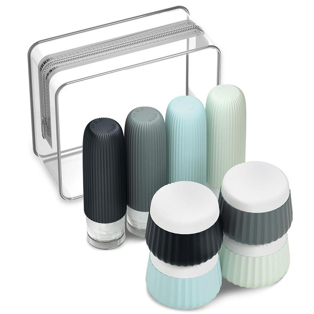 Mrsdry Travel Bottles 8 Pack, TSA Approved 3 oz Toiletries Containers, Leak Proof Silicone Squeezable Essentials Jars with Clear Bag