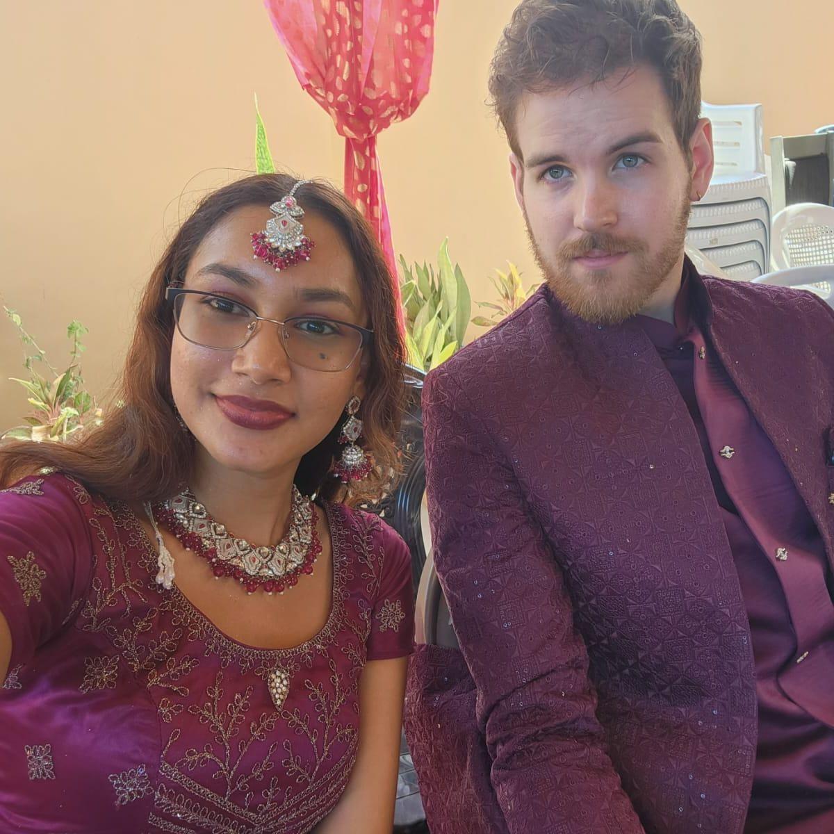 Attending a friend's wedding celebration in traditional Indian attire.