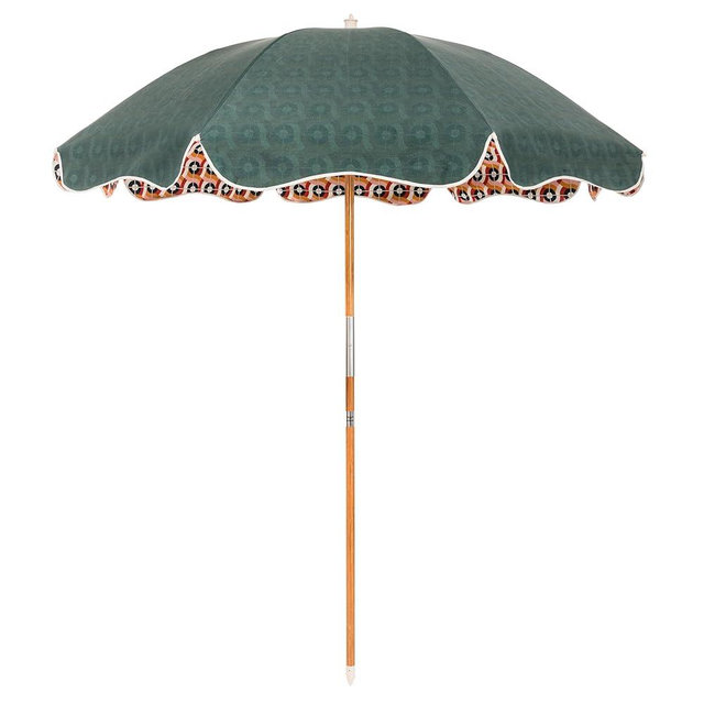 Business & Pleasure Co. Rio Umbrella Scalloped Brim For Beach, Patio or Picnic - 6' Boho Beach Umbrella, 7' Tall Wood Pole, UPF 50+