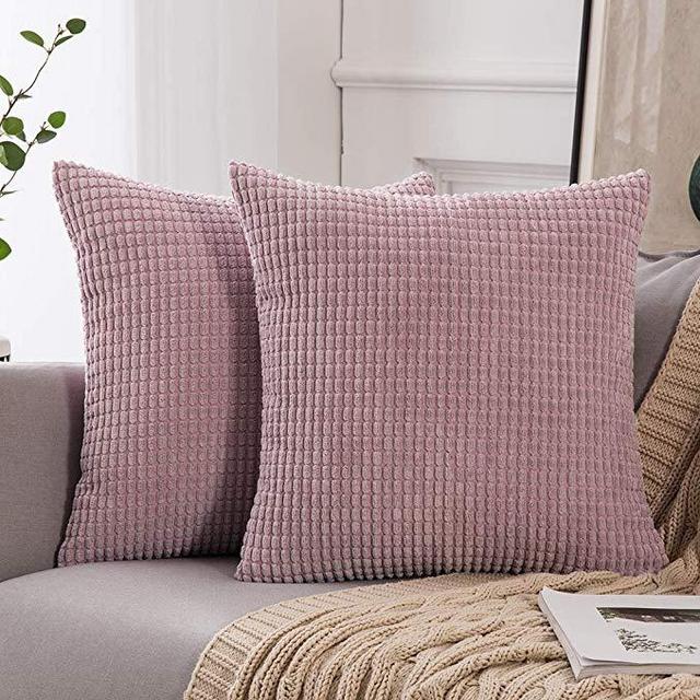 MIULEE Pack of 2 Decorative Throw Pillow Covers Soft Corduroy Solid Cushion Case Heather Pink Pillow Cases for Couch Sofa Bedroom Car 16 x 16 Inch 40 x 40 cm