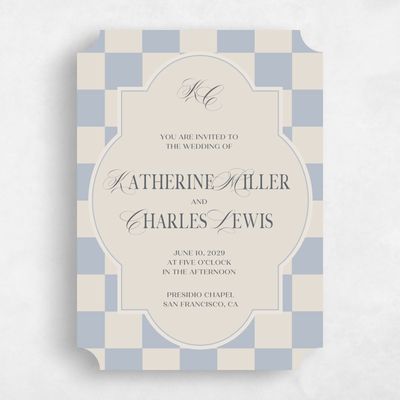 Blue Ticket Wedding Invitation - Sarlat Portrait