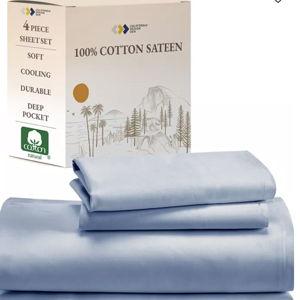 Soft 100% Cotton Sheets Set - Cooling Durable Sateen, Deep Pocket Blue hydrangea - Macy's