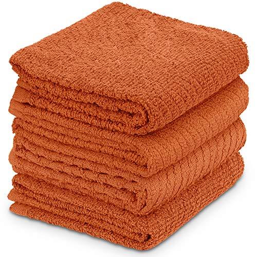 DecorRack 4 Large Kitchen Towels, 100% Cotton, 15 x 25 inches, Absorbent Dish Drying Cloth, Perfect for Kitchen, Solid Color Hand Towels, Burnt Orange (4 Pack)