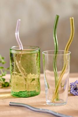 Colorful Wavy Glass Straws, Set of 4