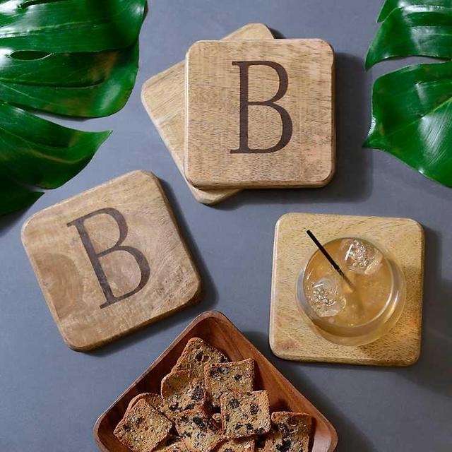 Stamped Monogram B Coasters, Set of 4