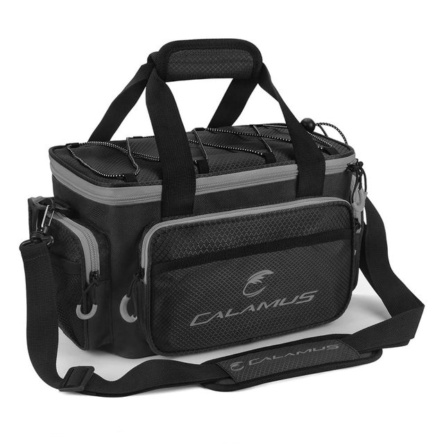 Calamus Fishing Tackle Bags - Saltwater & Freshwater Fishing Bags - Rip-Stop PE - Padded Shoulder Strap - Pliers Storage - Black