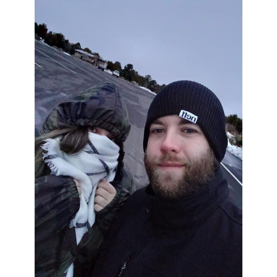 It was COLD in the Grand Canyon. Jess was ready to face the snow - what you can't see is she was wearing flip flops...