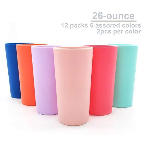 Unbreakable 26-ounce Plastic Tumbler Drinking Glasses, Set of 12 Multicolor - Dishwasher safe, BPA Free