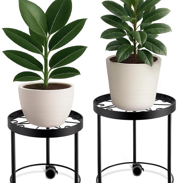 US Original Indoor Plant Stand with Wheels, (2 Sizes) Metal Rolling Flower Pot Risers for Potted Plants (12" & 10" Diameter)