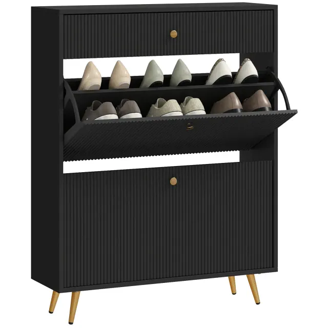 HOMCOM Narrow Shoe Storage Cabinet for Entryway with Wave-like Panels and Adjustable Shelves for 12 Pairs of Shoes, Black