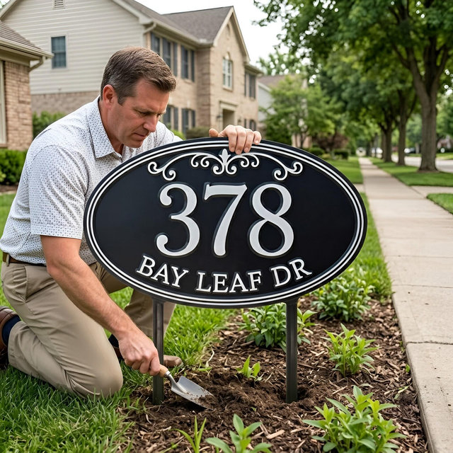 Personalized Address Yard Sign, Custom House Number Sign, Street Name Sign, Outdoor Lawn Plaque, Home Entrance Decor