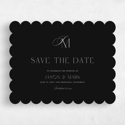 Black Scalloped Wedding Save the Date - Galiena Landscape