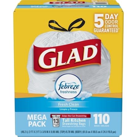 Glad OdorShield Tall Kitchen Drawstring Trash Bags - Febreze Fresh Clean - 13 Gallon - 110 ct