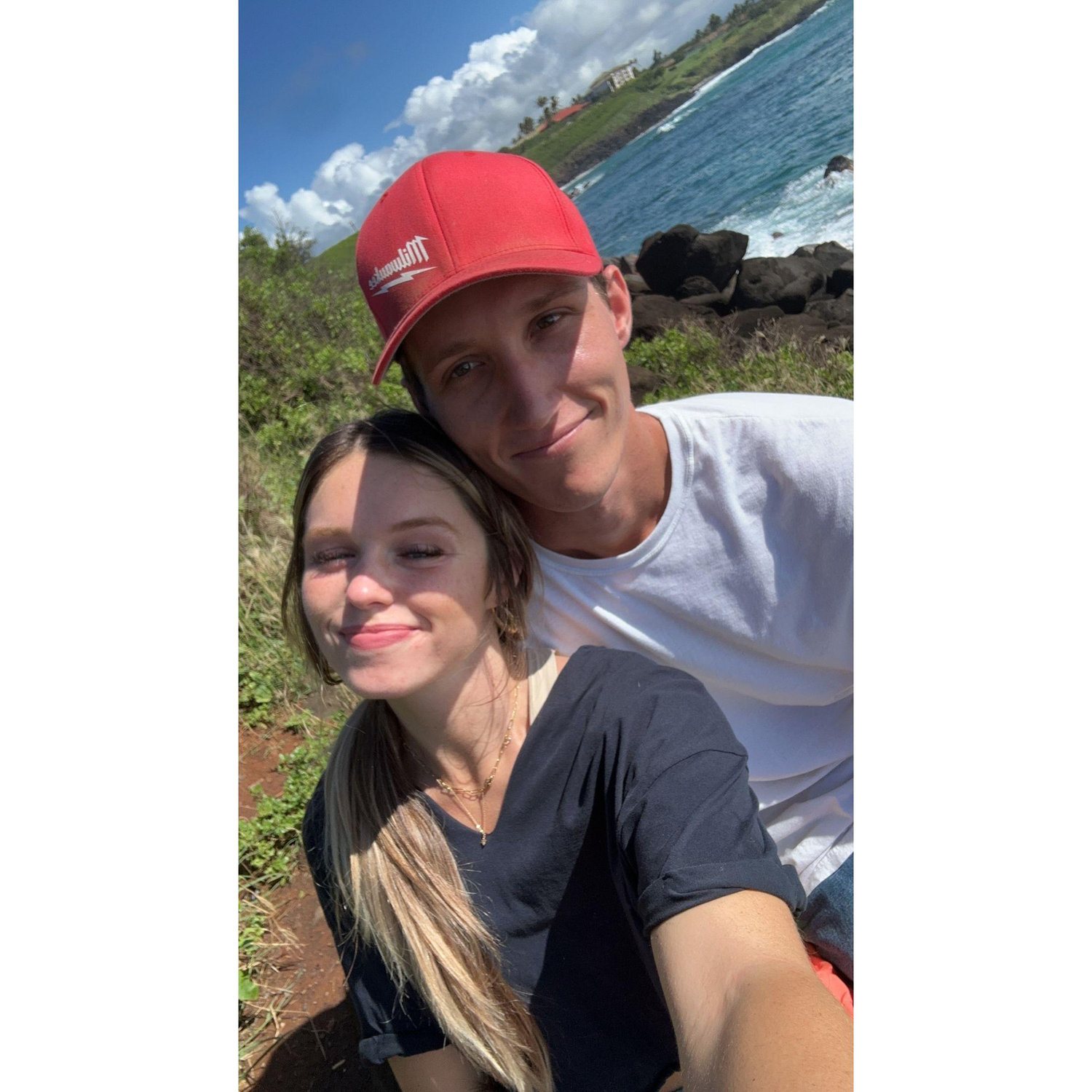 Our first photo together at the Lighthouse in Lihue!