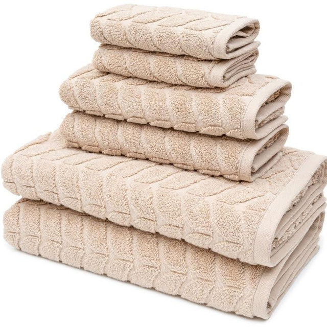 BAGNO MILANO Turkish Cotton Bath Towels, Hand Towels - Soft Plush Jacquard Collection Luxury Towels Set (Latte, Towel Set of 6)