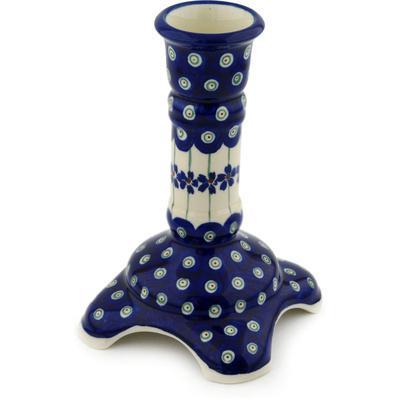 Polish Pottery 7" Candle Holder Flowering Peacock
