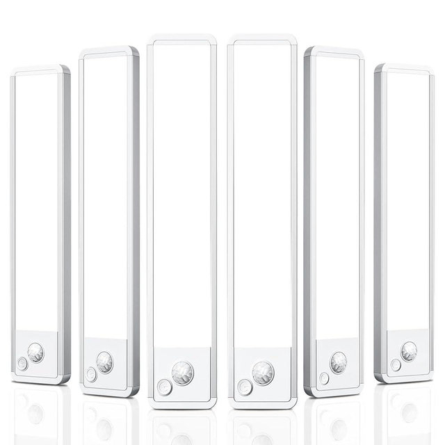 VOZUJI Under Cabinet Rechargeable Lighting: 8 Inch Motion Sensor Dimmable Lights Indoor - Battery Operated Lights - Wireless Closet Light Magnetic Led Light for Kitchen Home Bathroom Counter 6 Pack