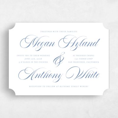 Blue Ticket Wedding Invitation - Jessenia Landscape