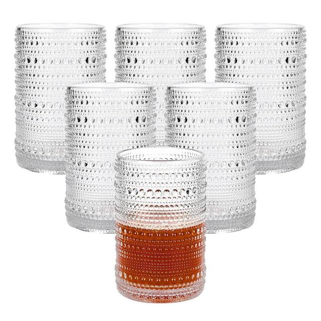 Amyoole 15oz Hobnail Drinking Glasses Set of 6,Clear Vintage Glassware Embossed Water Tumbler,Cocktail Glass Cups for Beer,Whiskey,Juice and Various Mixed Drinks