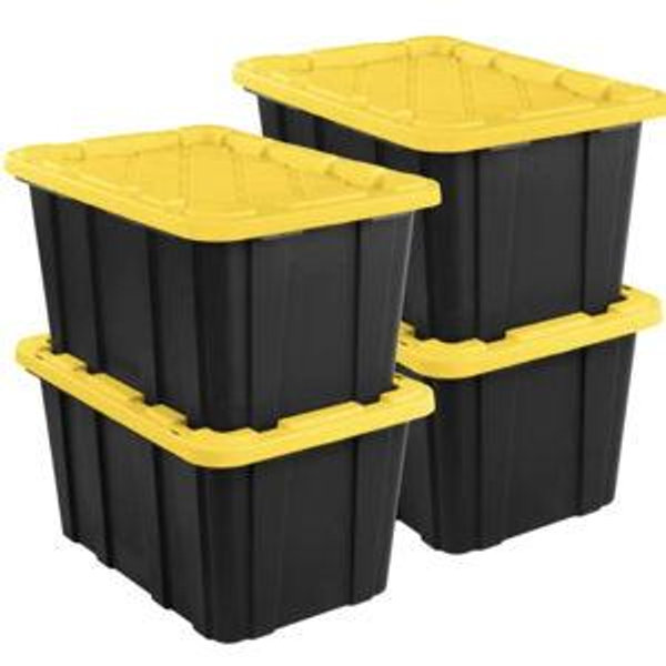 Project Source 4 -Pack Commander Large 27 -Gallons ( 108 -Quarts ) Black and Yellow Heavy Duty Stackable Tote with Standard Snap Lid