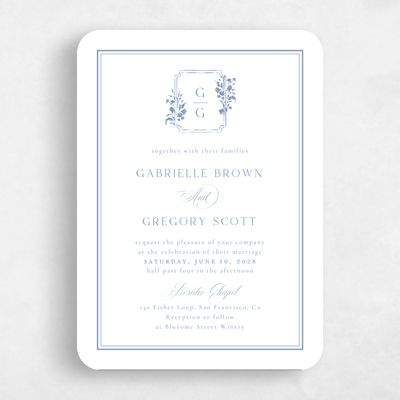 Blue Rounded Wedding Invitation - Emelina Portrait