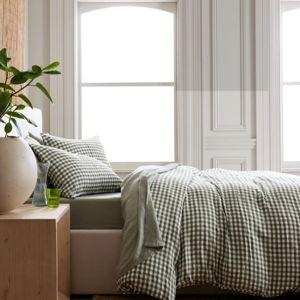 Linen Duvet Cover in Olive Gingham King/CalKing