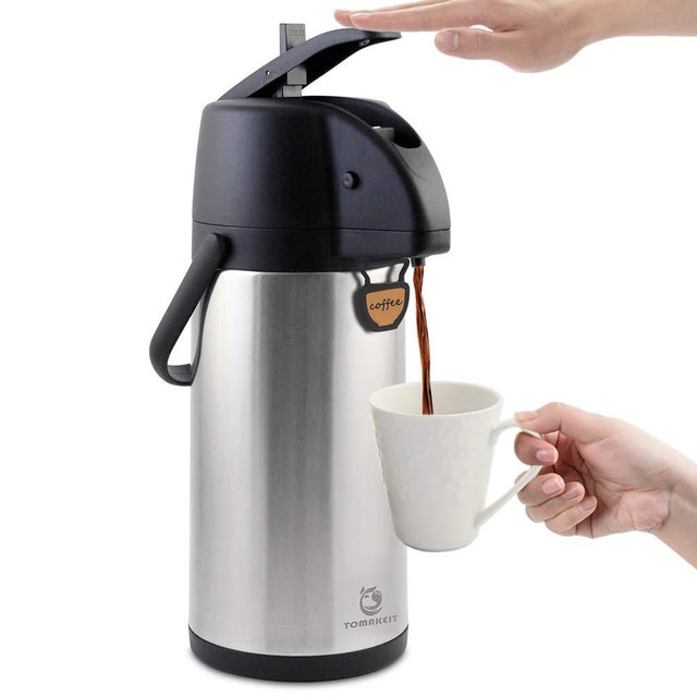 TOMAKEIT Airpot Coffee Carafe Thermal 3L(102 Oz) Insulated Stainless Steel Large Beverage Dispenser Lever Action For Hot/Cold Water