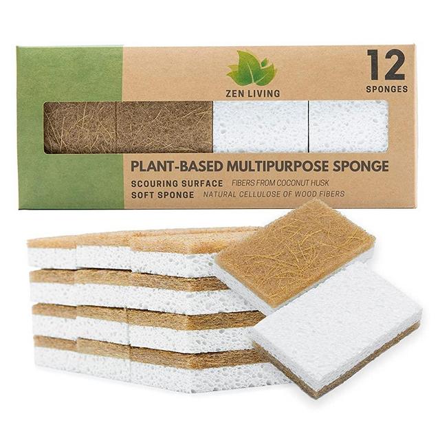 Natural Sponge - 12 Pack - Eco Friendly Scrub Sponges for Kitchen - Non Scratch Odor Free Biodegradable Plant Based Scrubber Pads for Cleaning Dishes