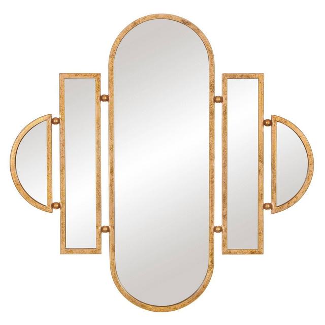30" x 31" Antique Geometric Oval Vanity Decorative Wall Mirror Gold - Patton Wall Decor