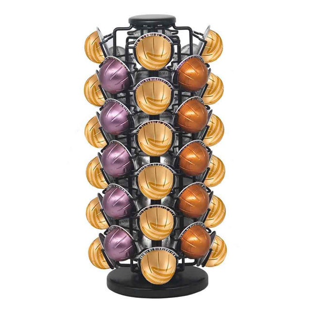 BLACKSMITH FAMILY Coffee Capsules Holder,Compatible with Nespresso Vertuo Pods Holder,Nespresso Capsule Holder, Nespresso Accessories,Lazy-Susan Base,Capacity of 44 Capsules (Matte Black)