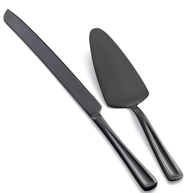 Black Cake Knife and Server Set, GoGeiLi 13-inch Stainless Steel Cake Cutting Set, Elegant Cake Cutter Set for Wedding, Birthday, Parties, Anniversary