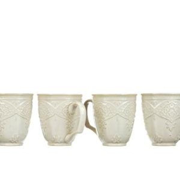 The Pioneer Woman Farmhouse Lace 4-Piece 17-Ounce Mug Set, Off White