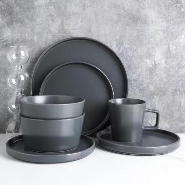 16-Piece Modern Gray Matte Stoneware Dinnerware Set (Set for 4)