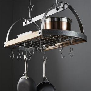 Enclume ® Hammered Steel/Wood Oval Ceiling Pot Rack