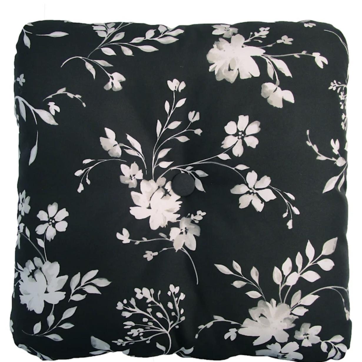 Black & White Floral Tufted Outdoor Back Cushion