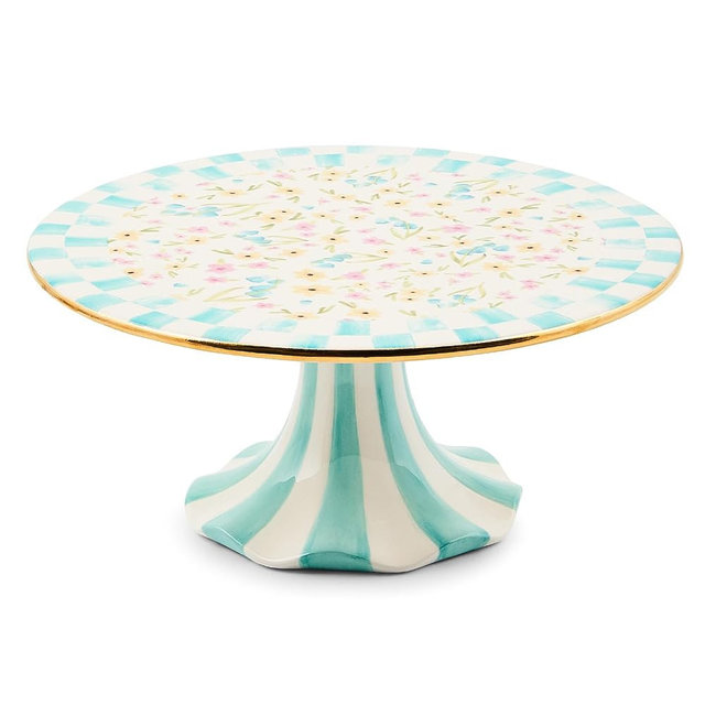 MACKENZIE-CHILDS Ceramic Pedestal Platter, Round Cake Stand, Small, Posie Patch