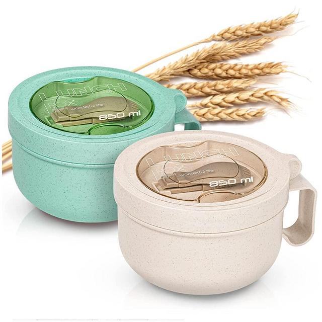 Chiir Microwave soup Mugs with Lids, 2-Pack Microwave Safe Mug for Ramen Noodles, Soup, Beverages, 28.74 Ounces, Green, Off-White