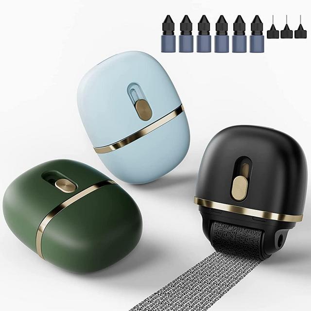 Lomil Wide Identity Theft Protection Roller Stamp Set 3 Pack - Privacy Confidential for ID Blockout with 6 Refills Address Blocker(Black+Green+Blue)